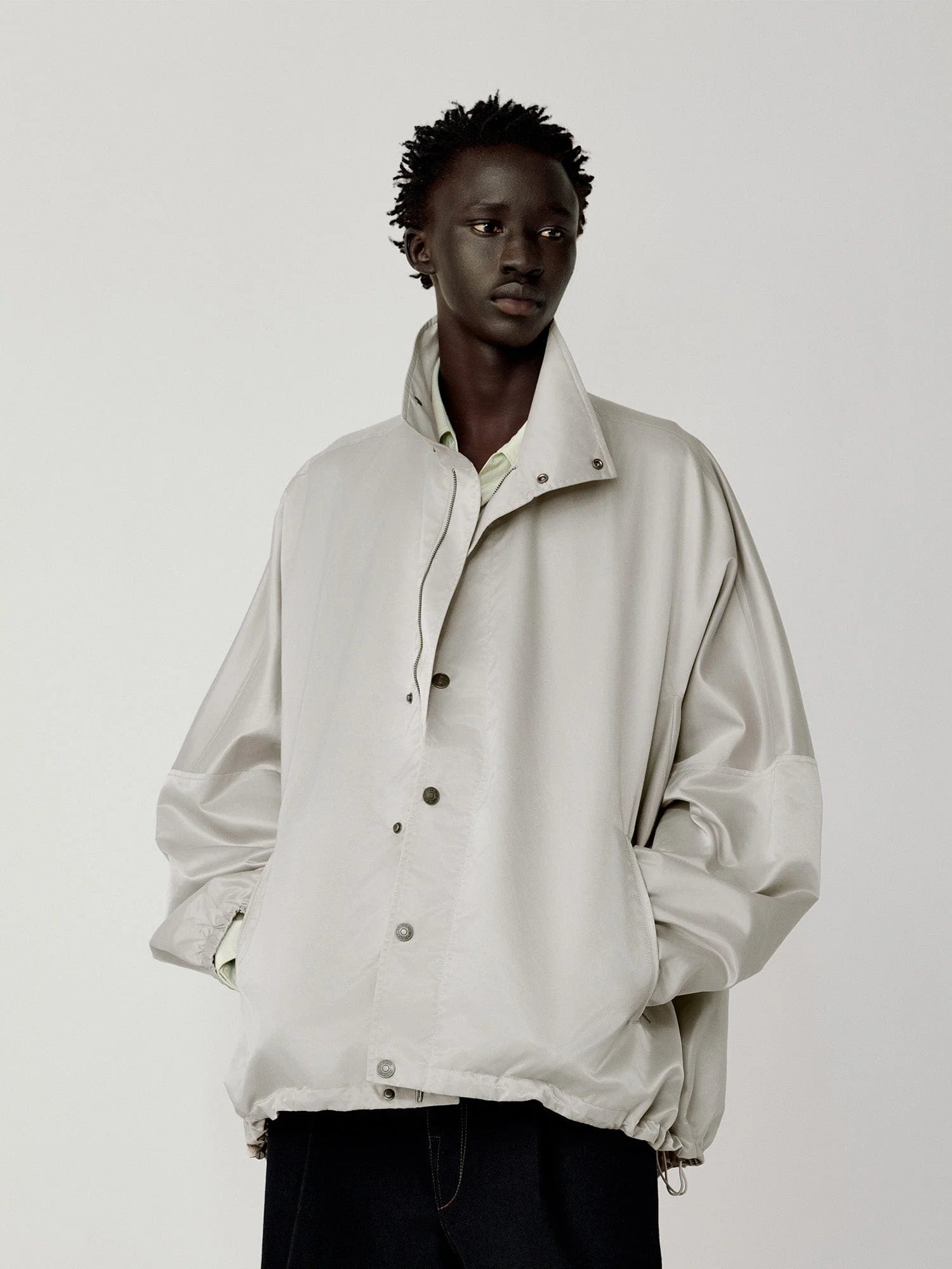 OPICLOTH Satin Batwing Drawstring Oversized Jacket