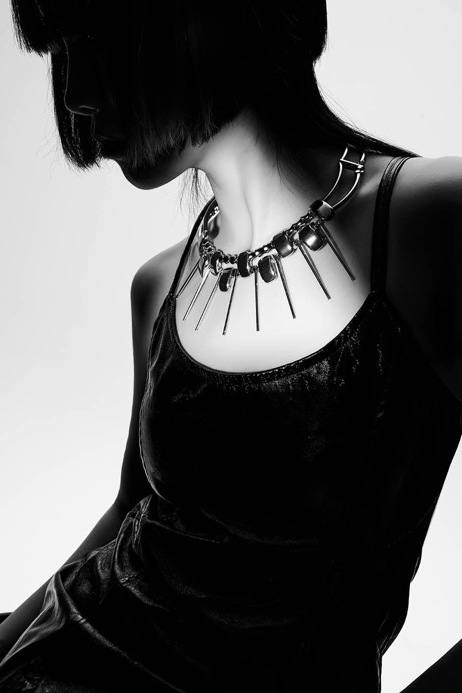 ILLUSORY Double-Strand Beaded Spiked Necklace