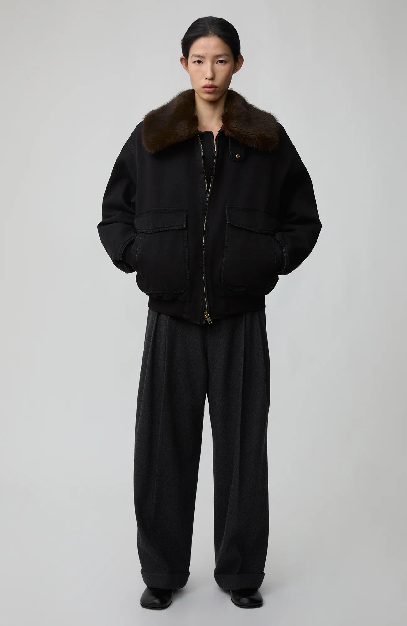 OPICLOTH Detachable Faux Fur Collar Padded Denim Jacket