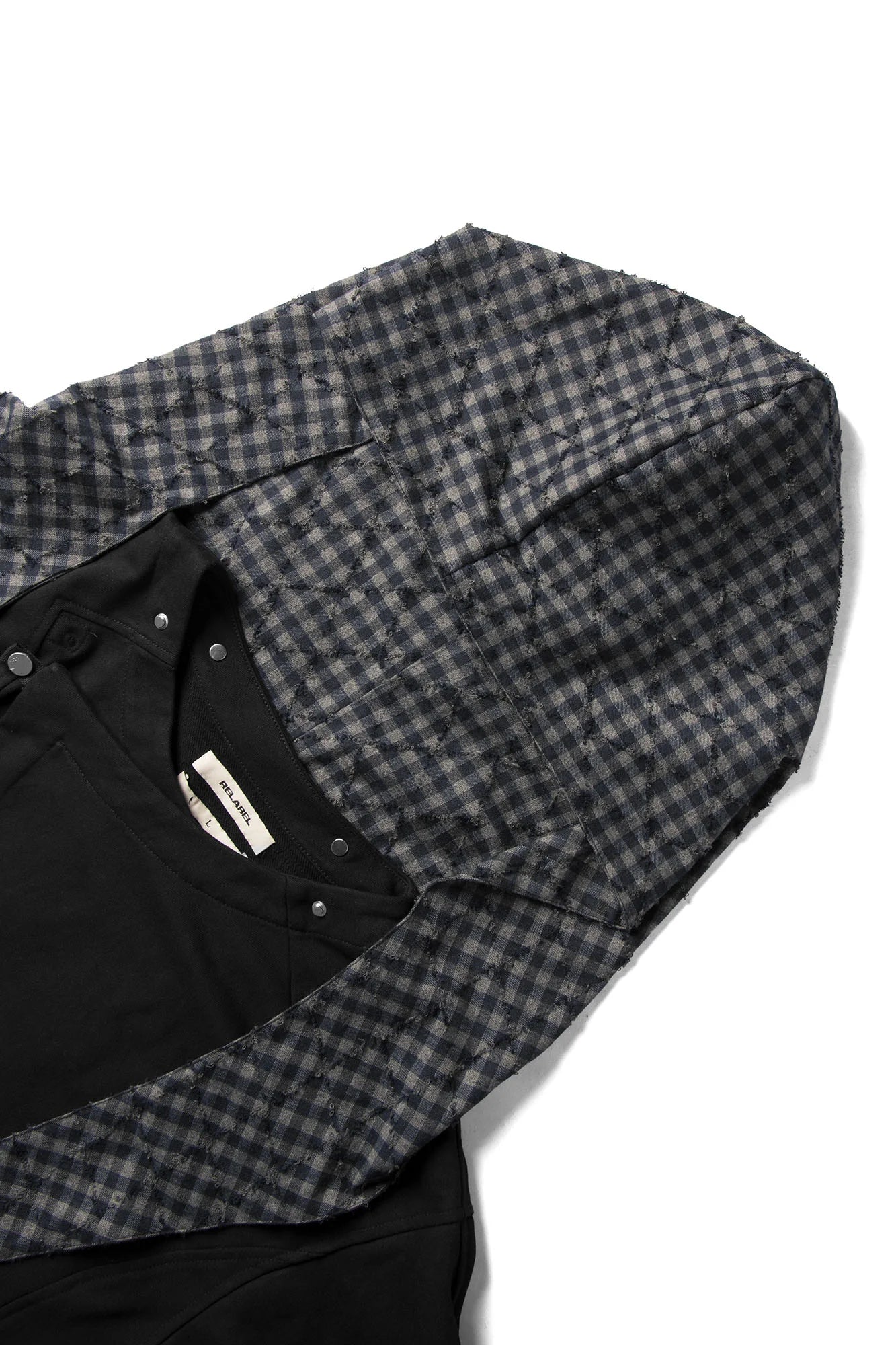 RELABEL Detachable Plaid Hood Jacket Black