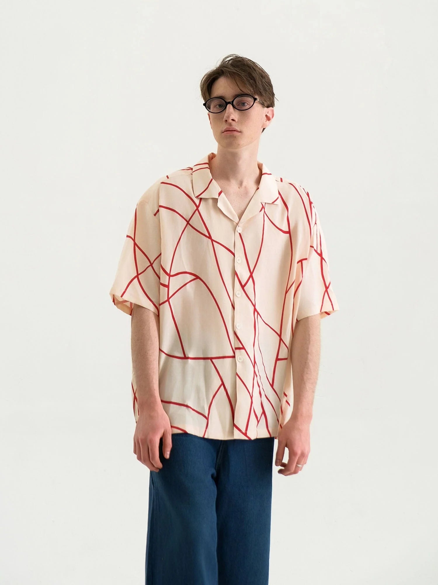 WIID Abstract Line Oversized Cuban Half Shirt