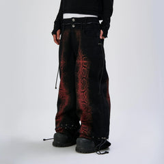 FLYERRER Washed Contrast Snakeskin Drawcord Wide-Leg Jeans