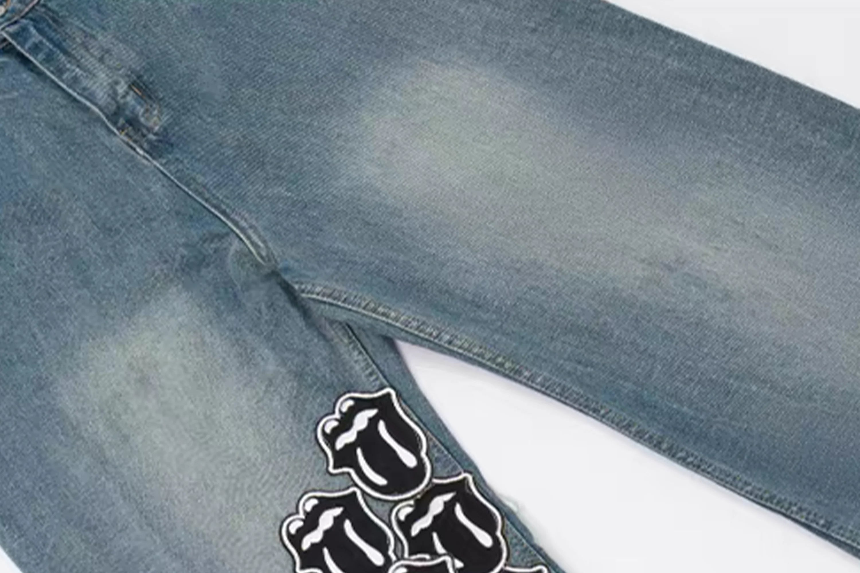 NOTHINGNESS WORLD Washed Tongue Embroidered Denim Pants