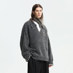ORGANIC EMOTION Stitches V-neck Oversized Sweater