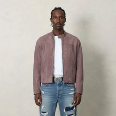 IN EXISTENCE Paneled Faux Suede Rivet Biker Jacket