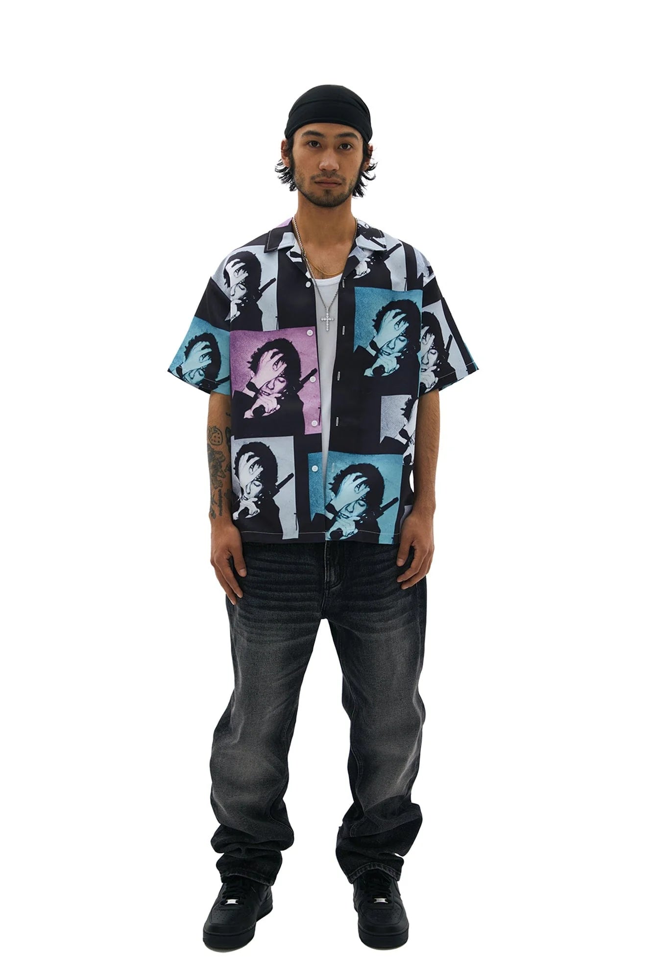 TECNINEGROUP Pop Art Portrait Graphic Cuban Half Shirt