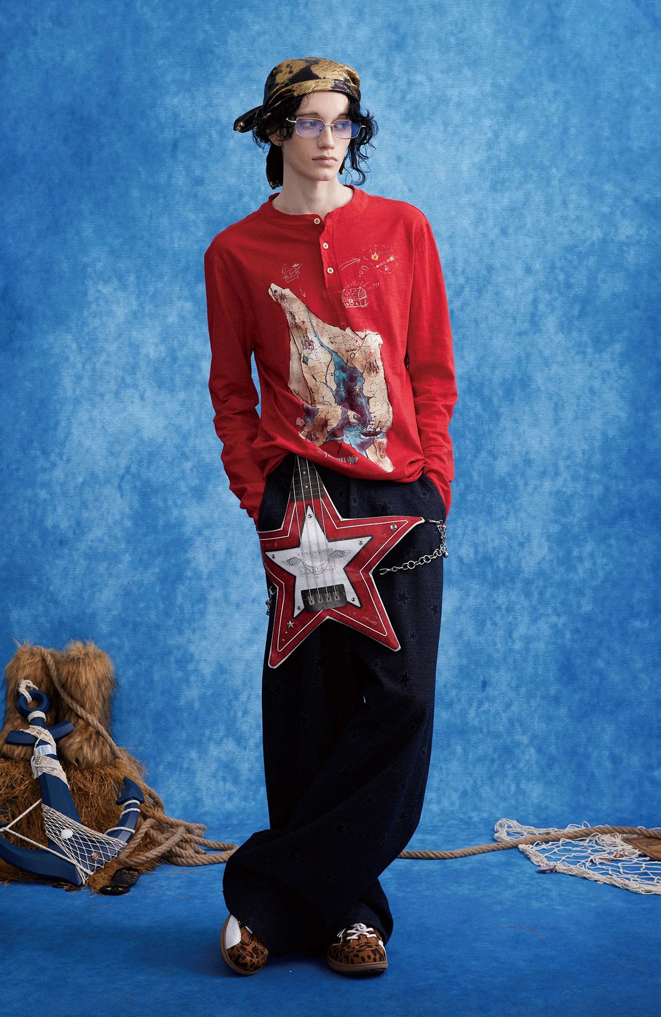 OIPWORD Star-Jacquard Wide-Leg Pants