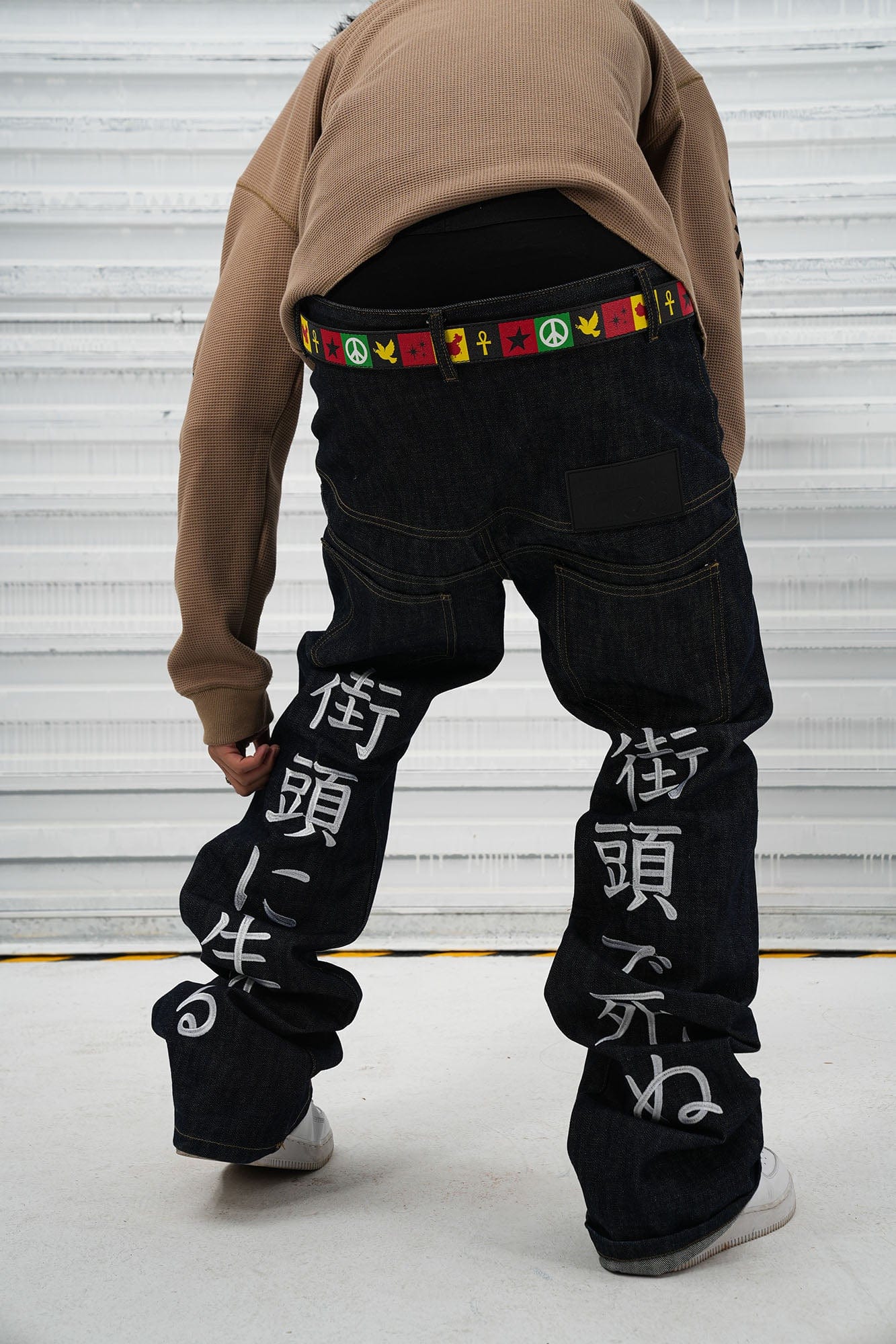 VINKID Street Kanji Graphic Panel Raw Jeans