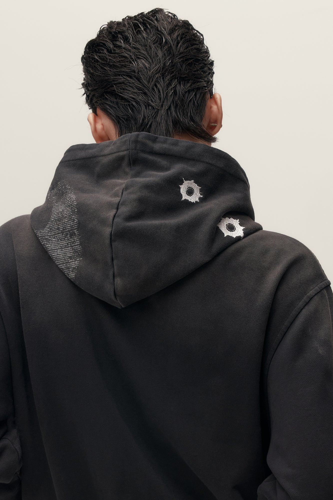 SAVAGEGROWTHWORLD Bullet Hole Graphic Washed Zip-Up Hoodie