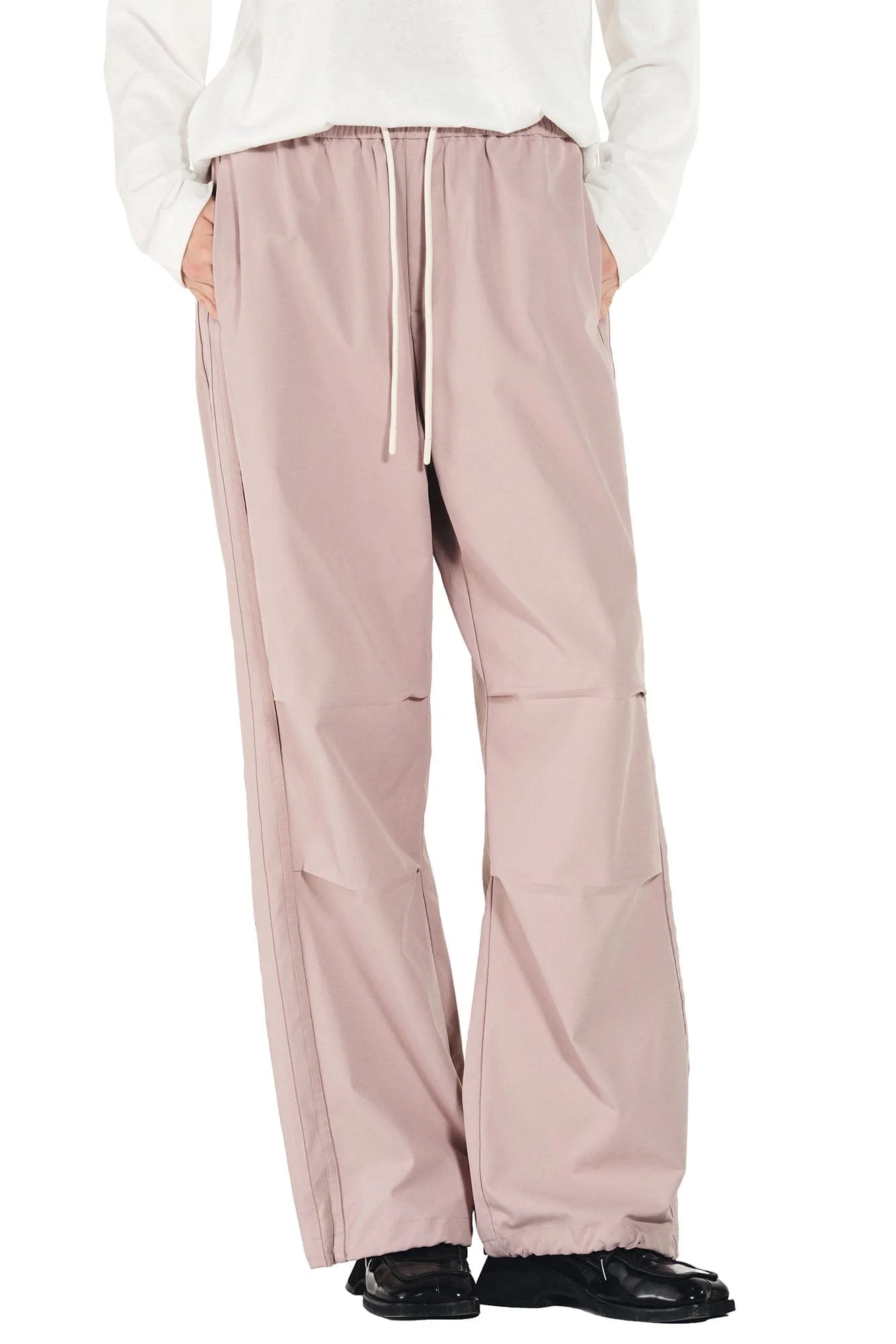 OVERLAPS Paneled Pleated-Knee Drawstring Wide-Leg Pants