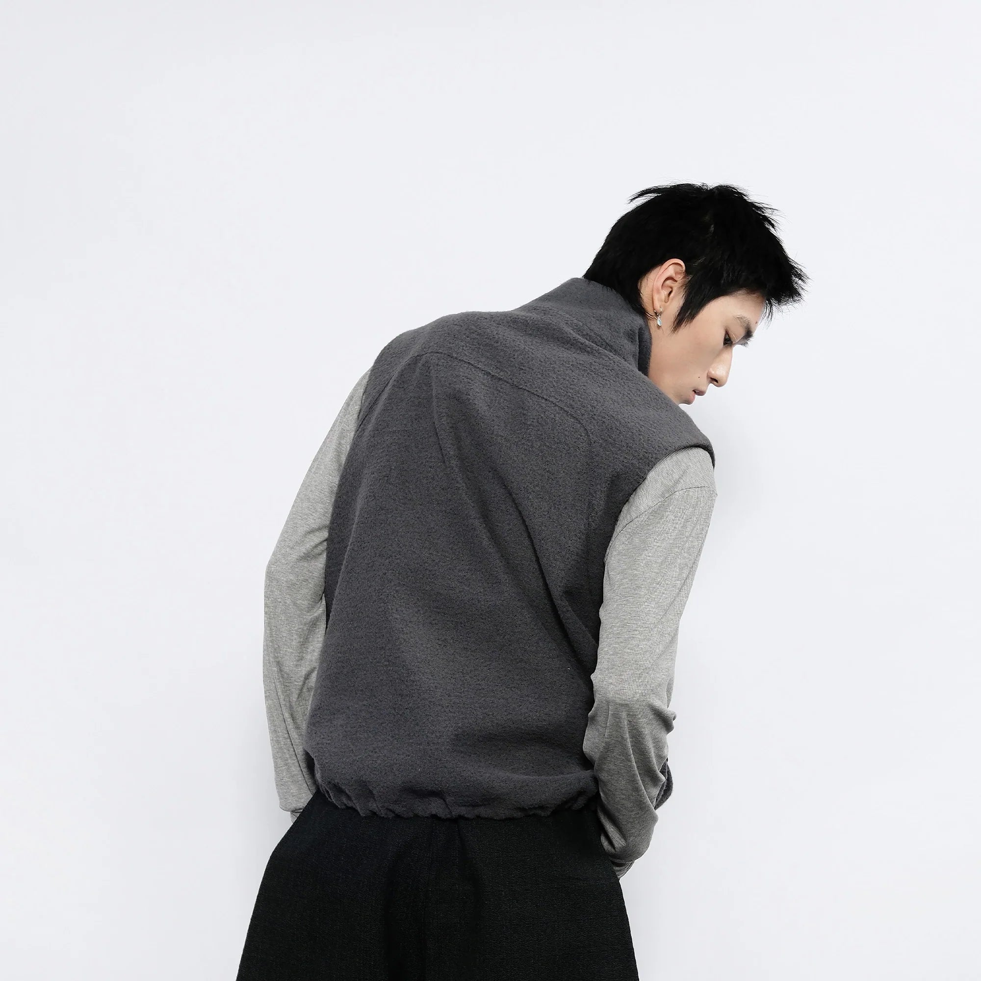 7440 37 1 Asym Placket Drawstring Hem Padded Vest