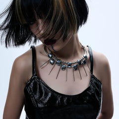 ILLUSORY Double-Strand Beaded Spiked Necklace