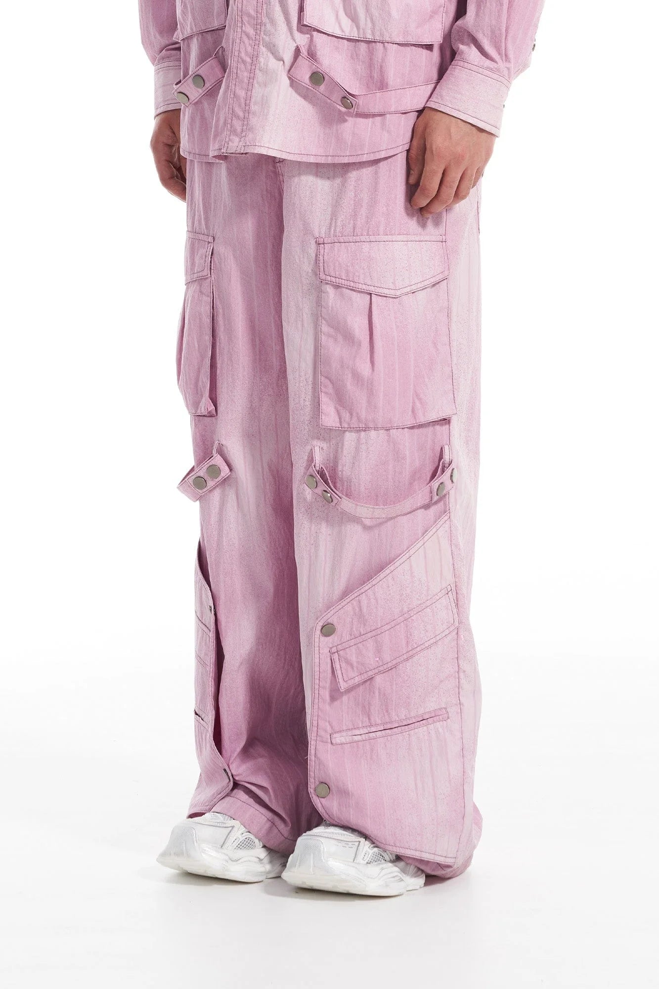 VANN VALRENCE Strap-Wrapped Striped Multi-Pocket Cargo Pants