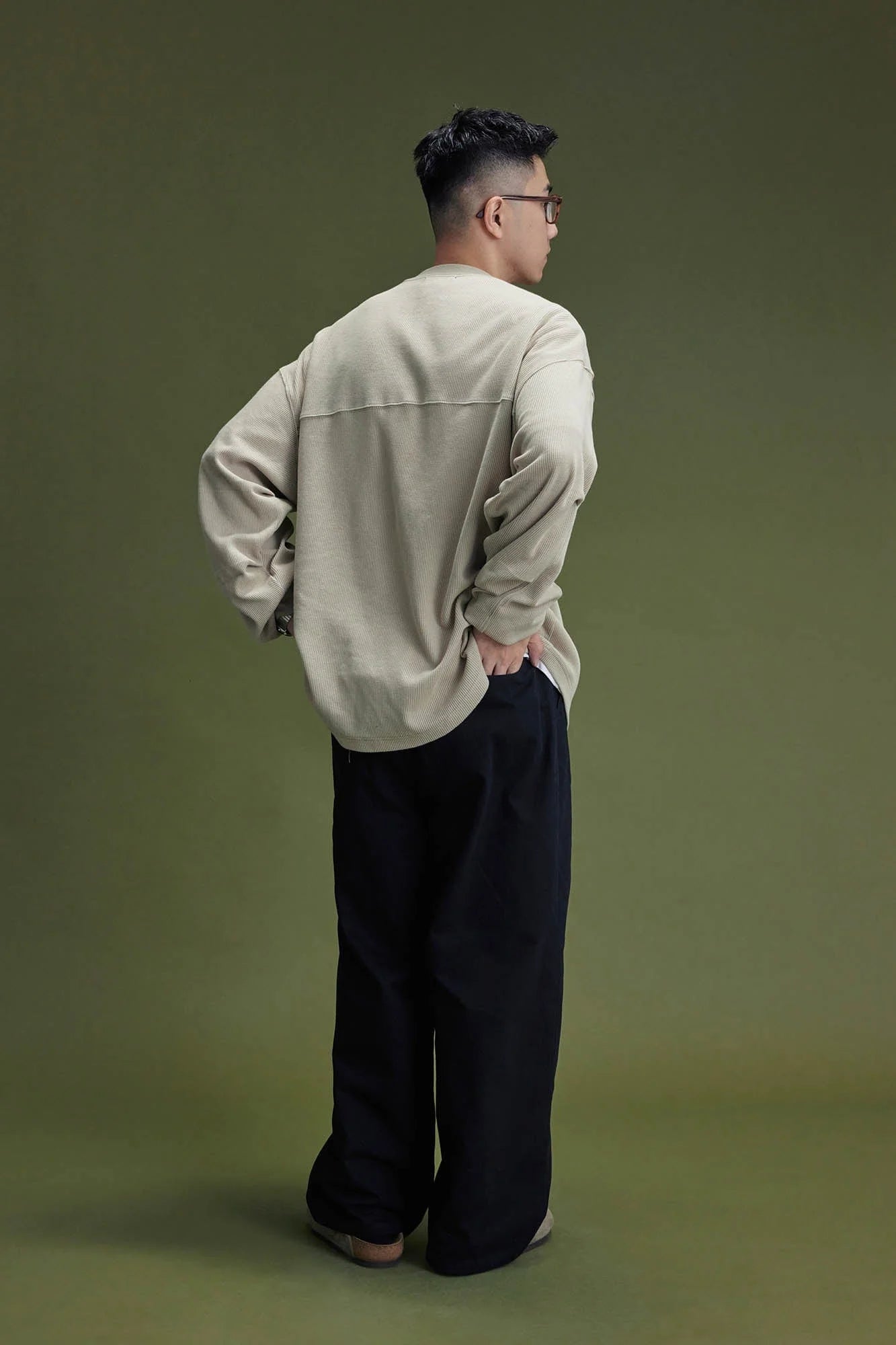 BANANA CLUB Waffle Knit Spliced Long-Sleeve Tee