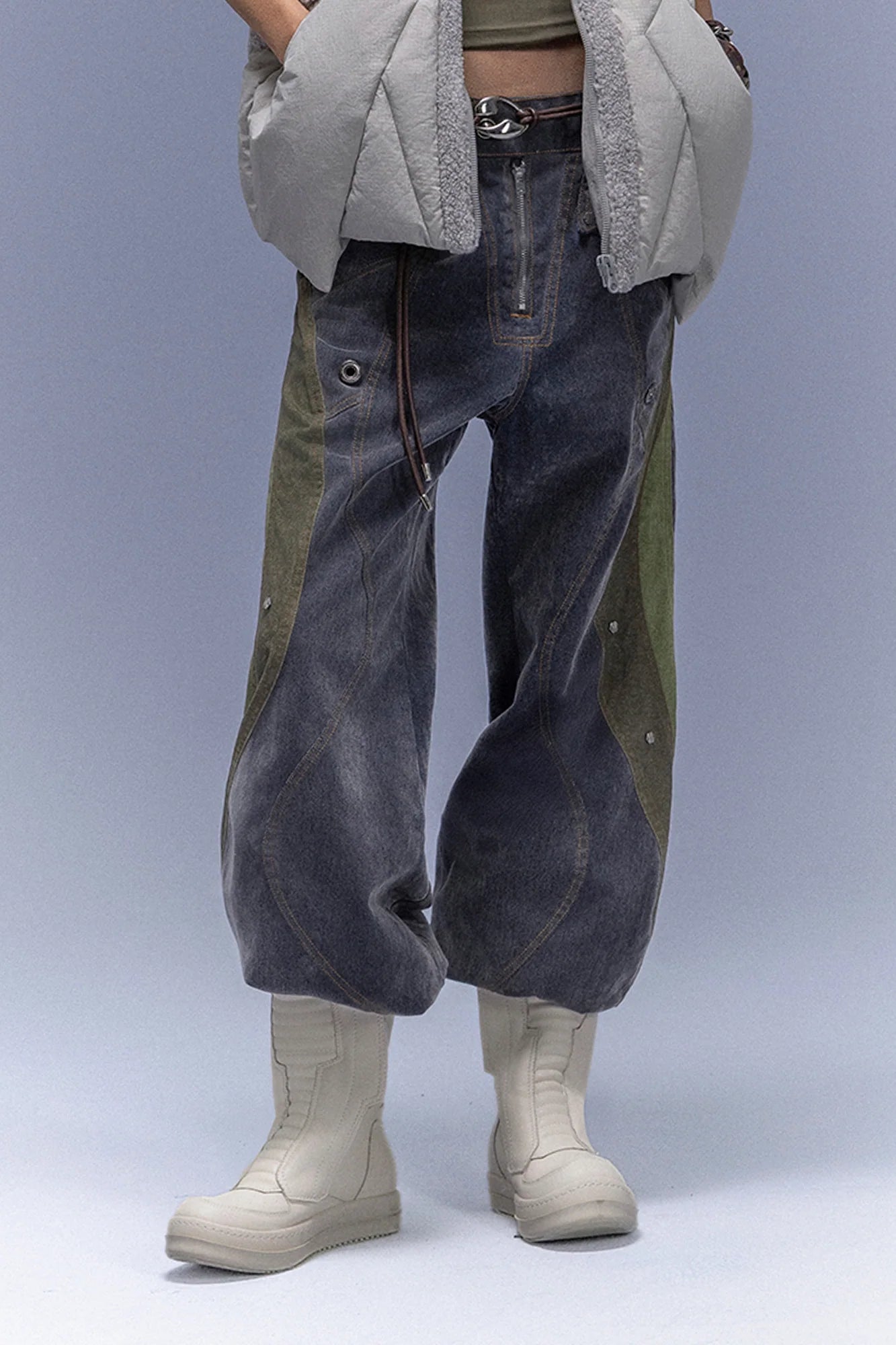 XIPHEVIL Washed Rivet Paneled Wide-Leg Pants