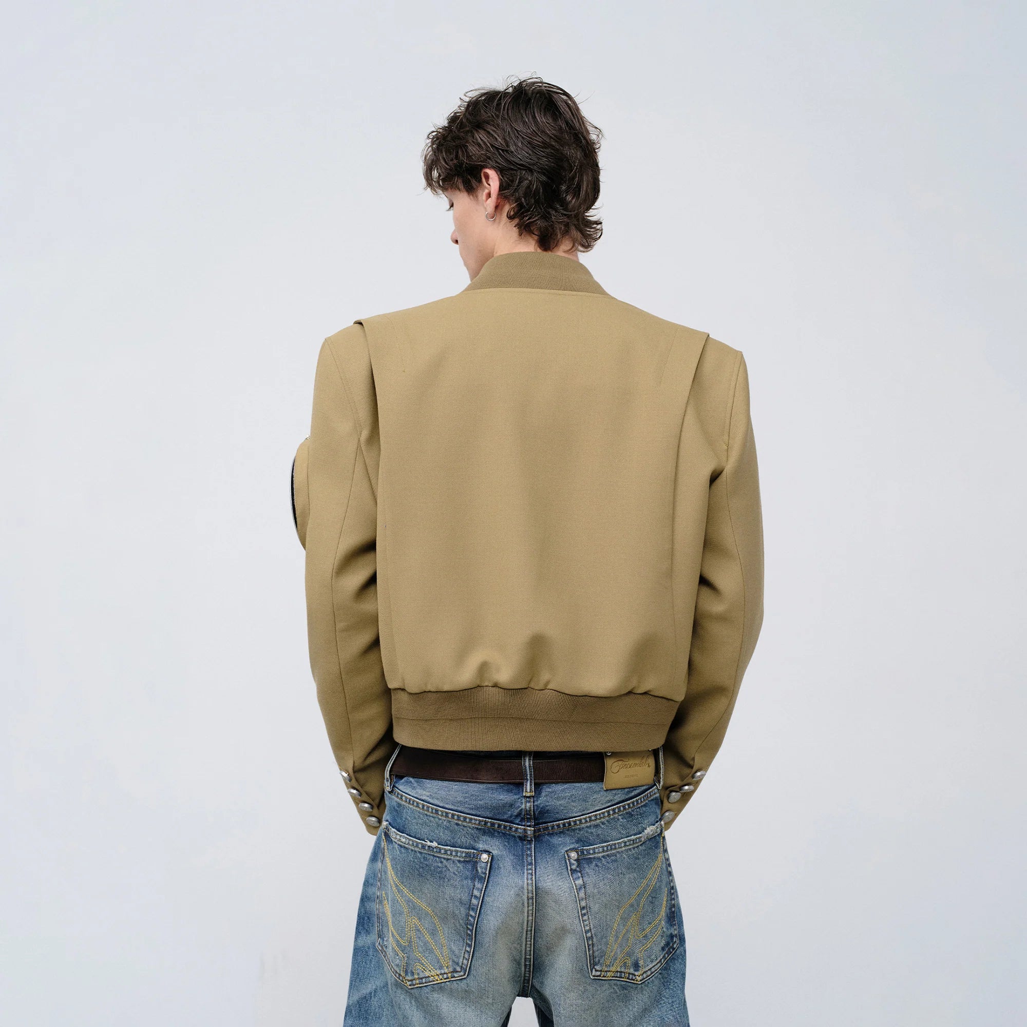 FACEONLAB Arm-Patched Bomber Jacket Khaki