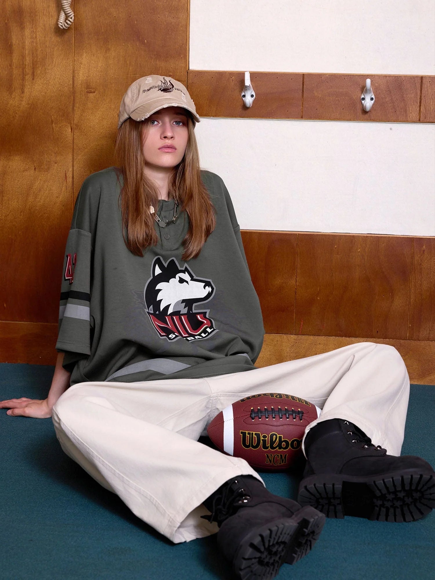 ERROR CODE ROBOT Varsity Layered Collar Oversized Huskie Tee