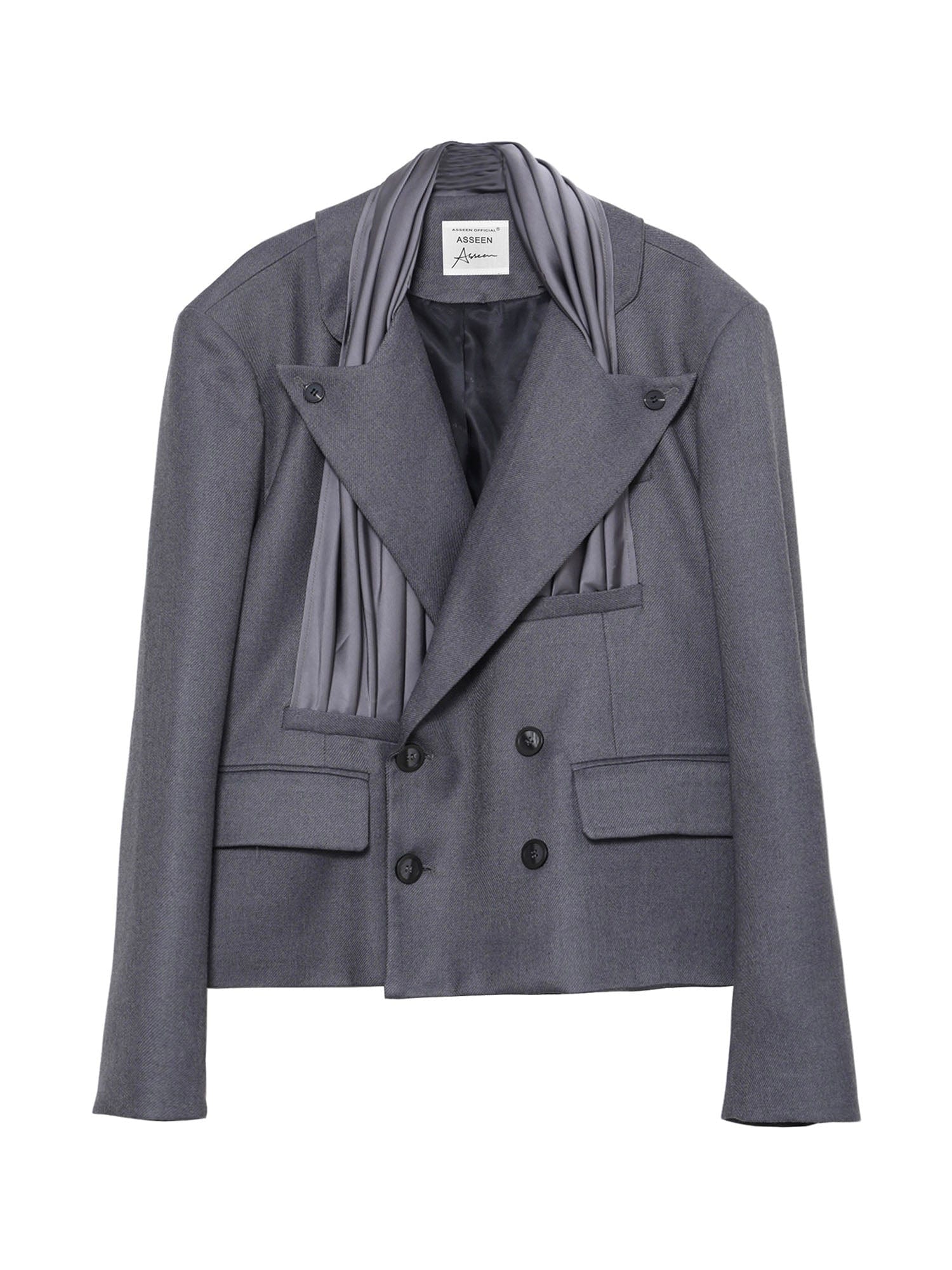 ASSEEN Pleated Panel Double-Breasted Blazer