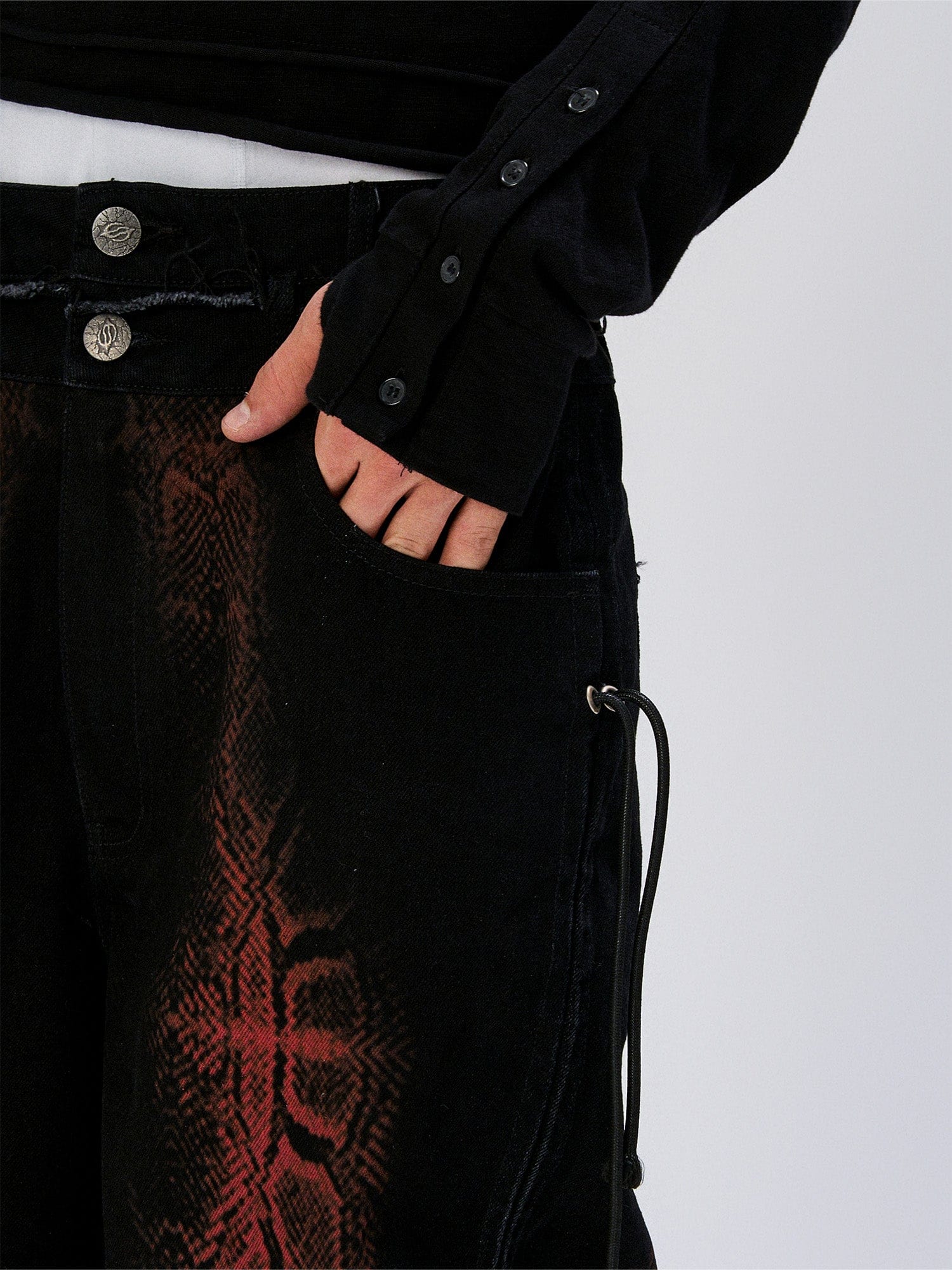 FLYERRER Washed Contrast Snakeskin Drawcord Wide-Leg Jeans