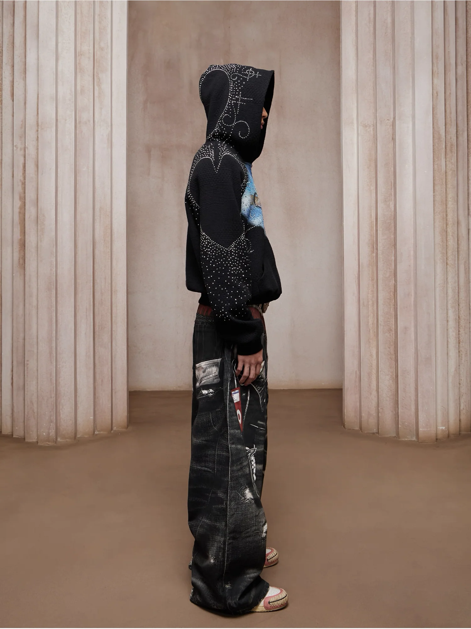 DND4DES Triple-Waist Graphic Wide-Leg Denim Pants