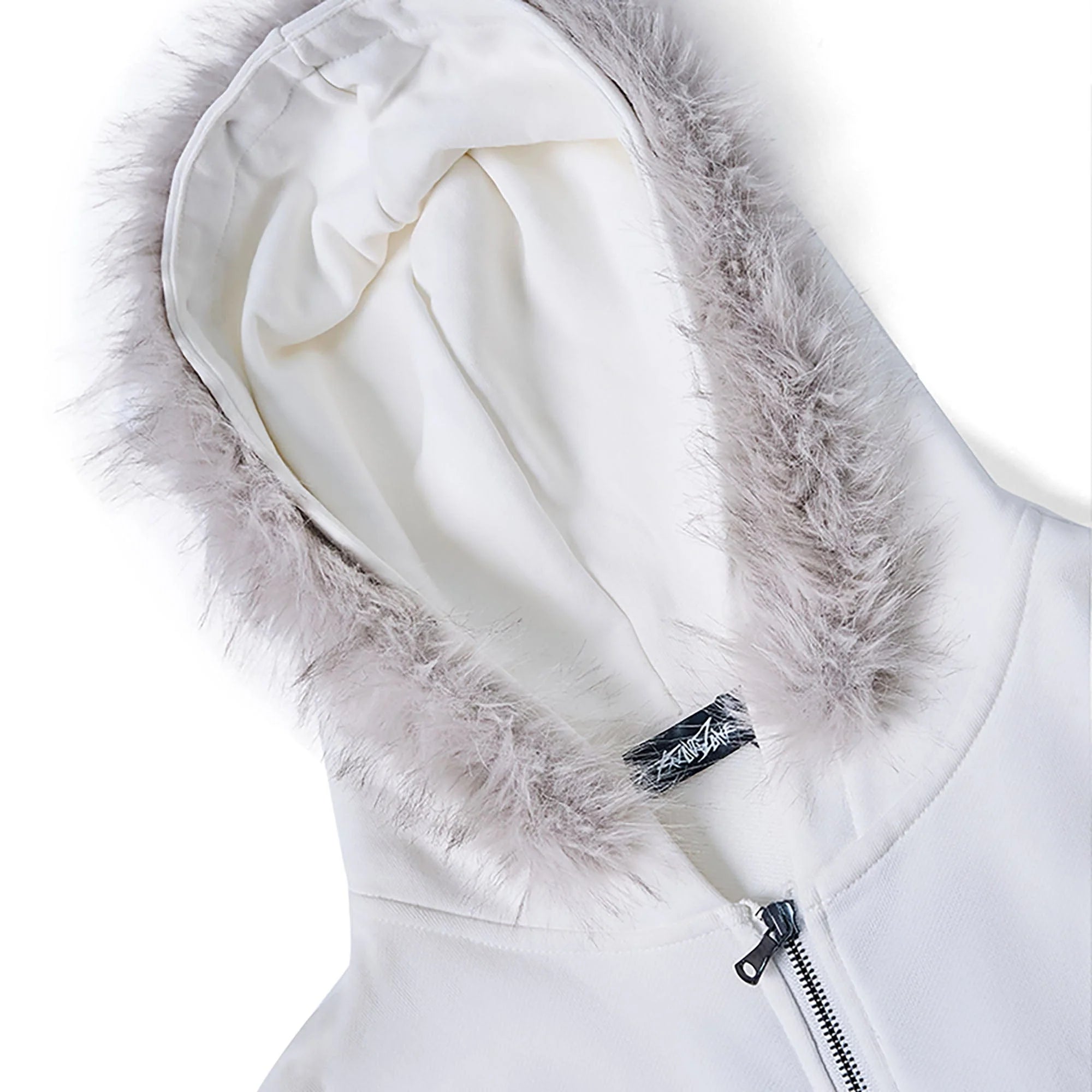 RECOVER ZONE Faux Fur Trim Graphic Zip-Up Hoodie