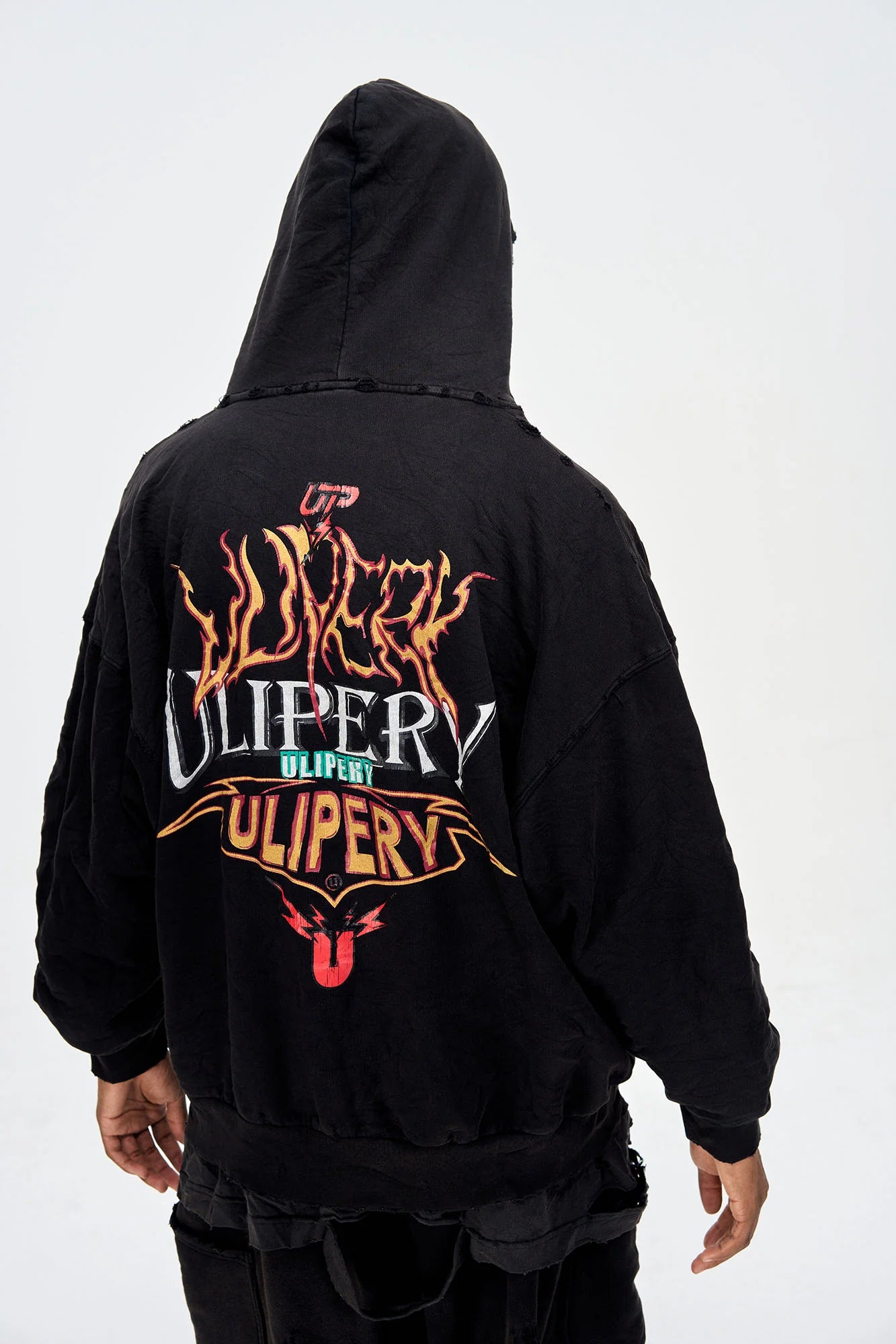 ULIPERY Distressed Crinkled Hooded Jacket