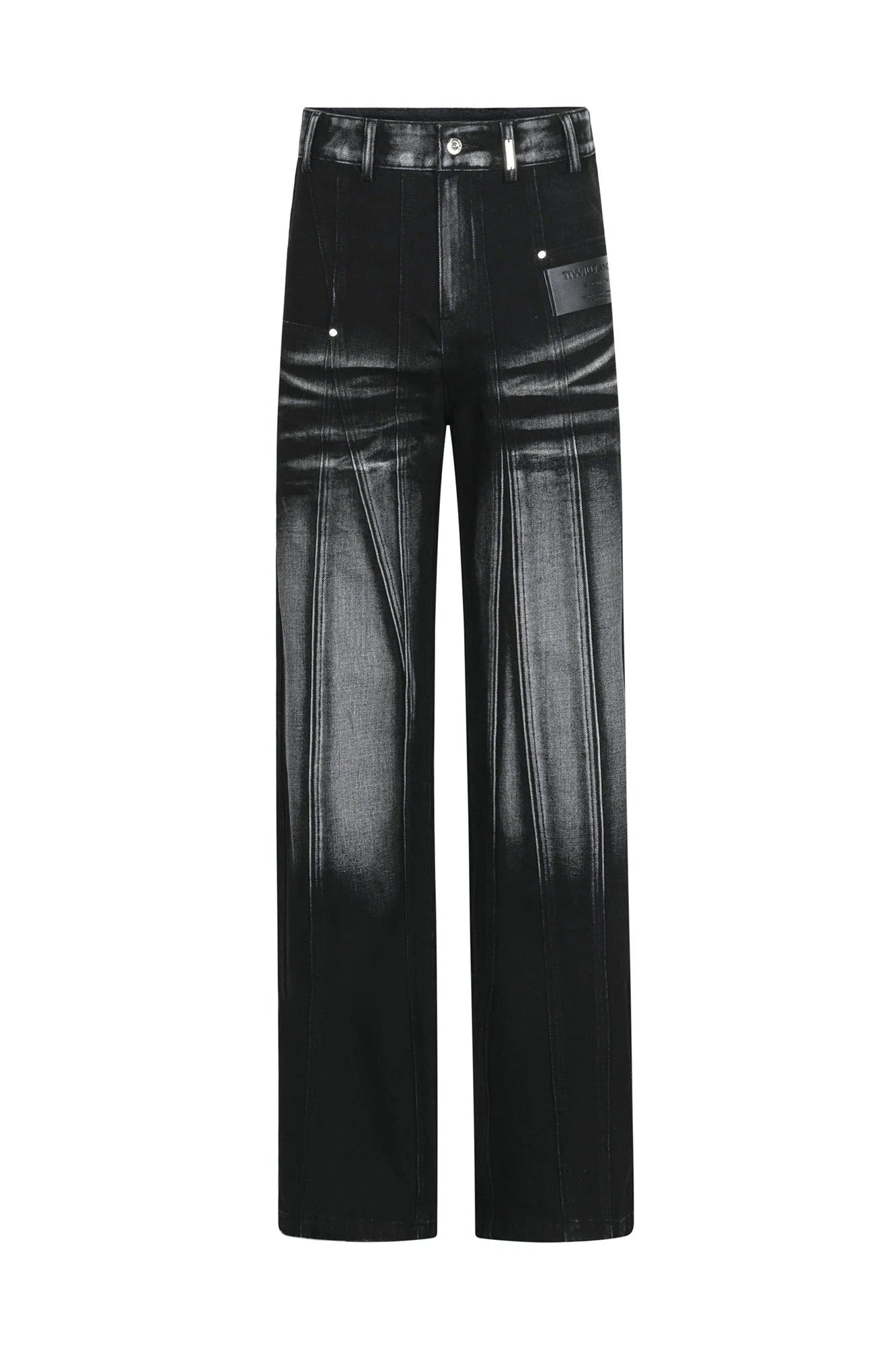 TIWILLTANG Whiskering Washed Panel Straight-Leg Jeans