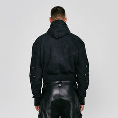 FLYERRER Grommet Spliced Zip-Up Cropped Hoodie