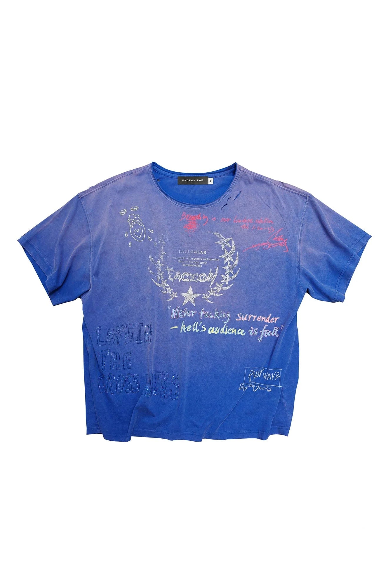 FACEONLAB Punk Graffiti Diamond Distressed T-Shirt