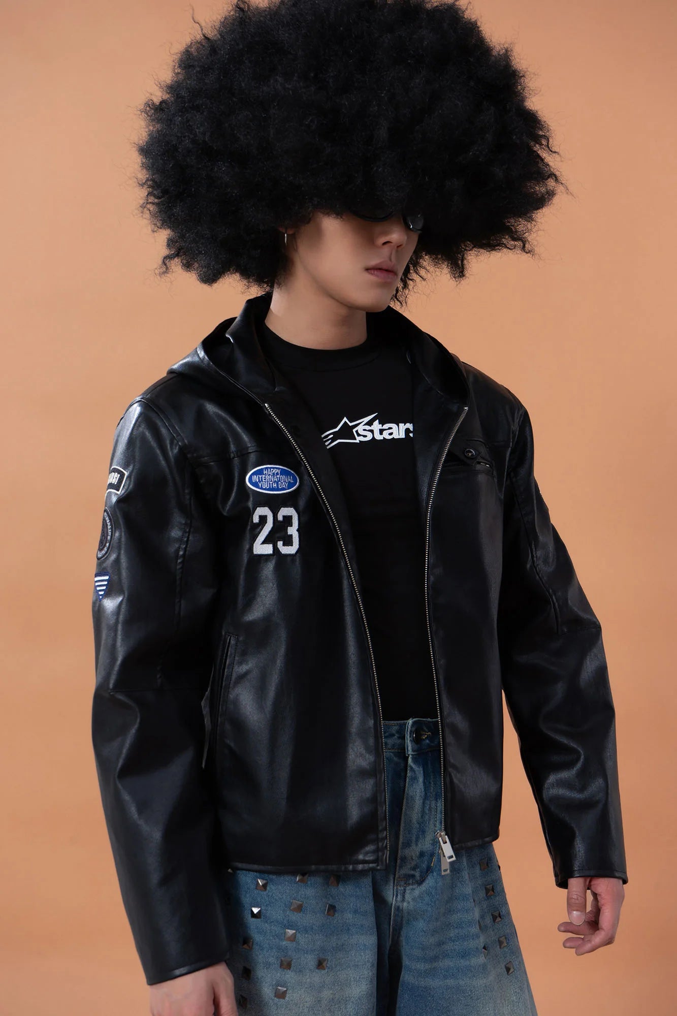 CLP Badge Patch Hooded PU Jacket