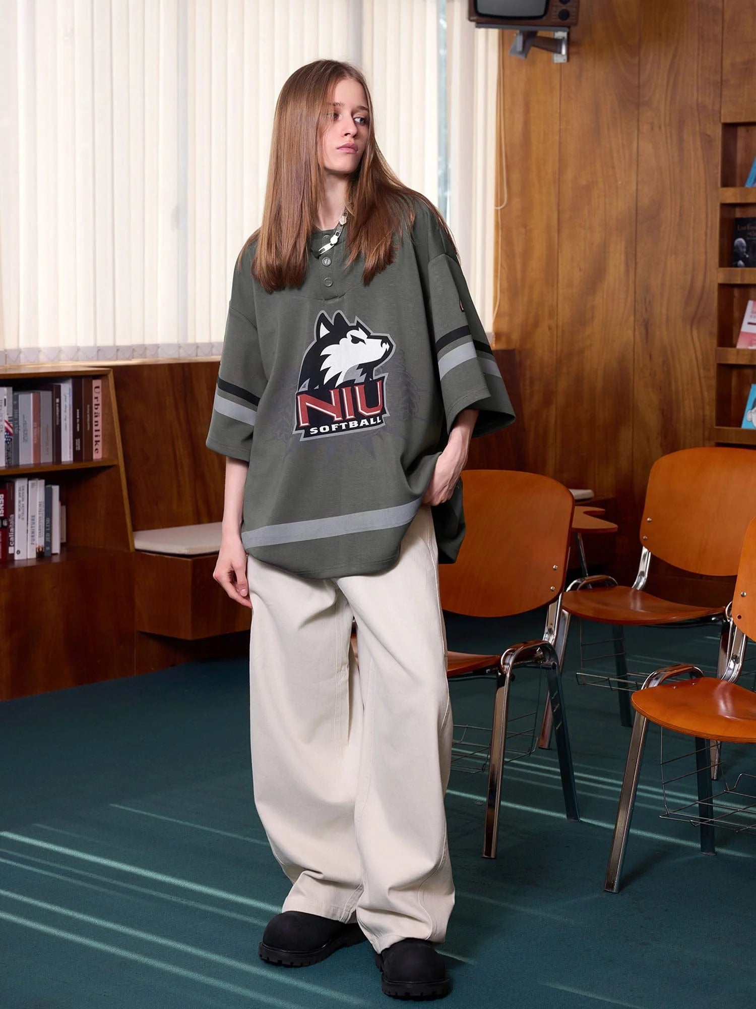 ERROR CODE ROBOT Varsity Layered Collar Oversized Huskie Tee
