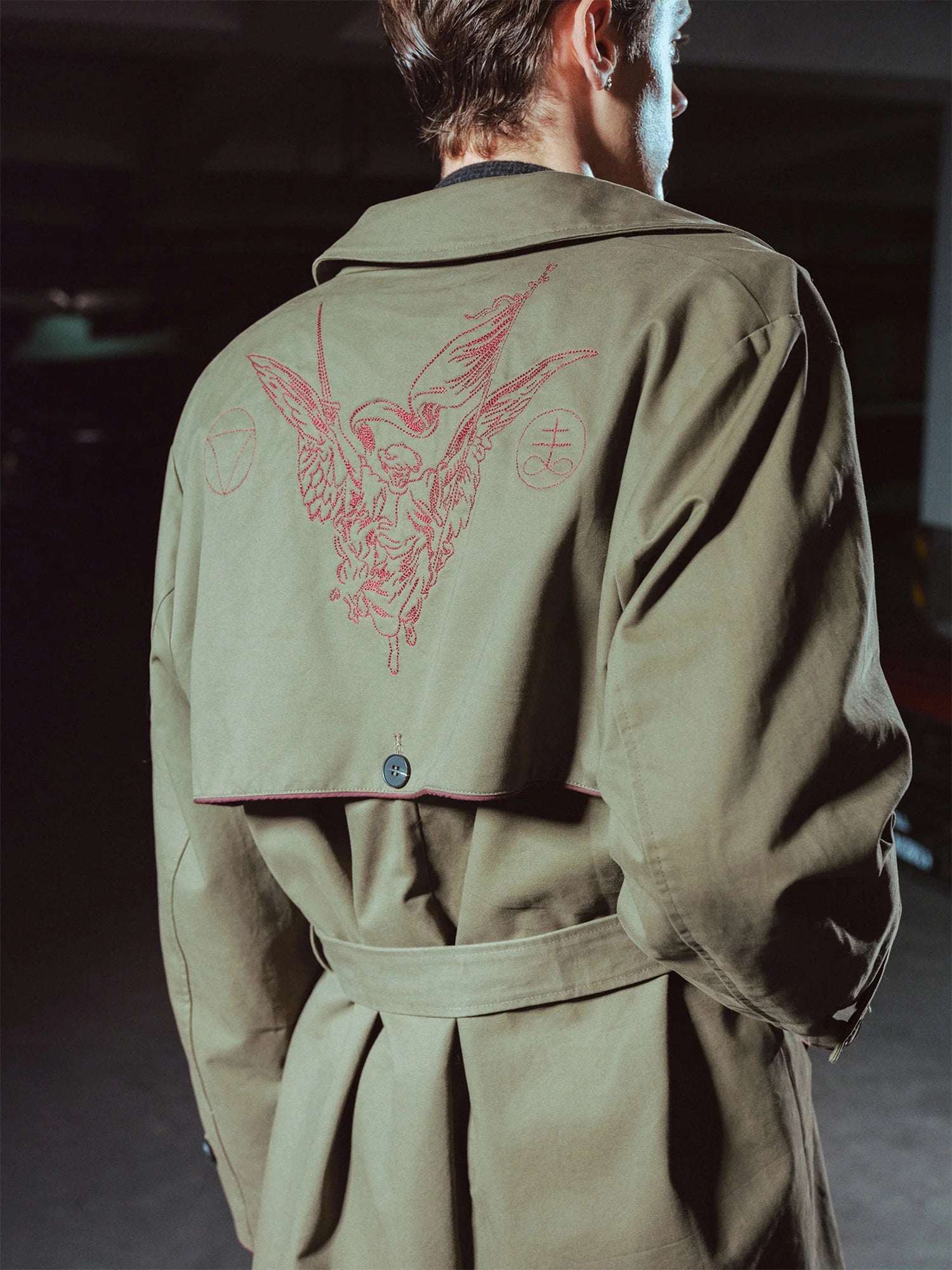 RICHILL Contrast Embroidered Trench Coat