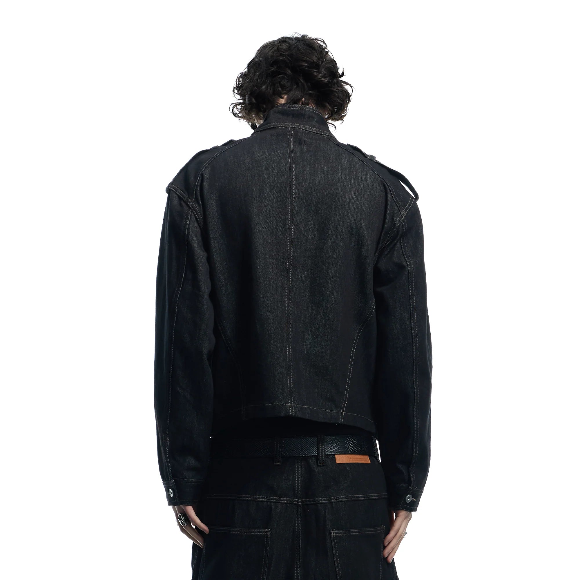 DND4DES Asymmetric Button Stand Collar Raw Denim Jacket