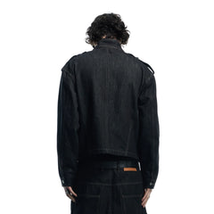 DND4DES Asymmetric Button Stand Collar Raw Denim Jacket