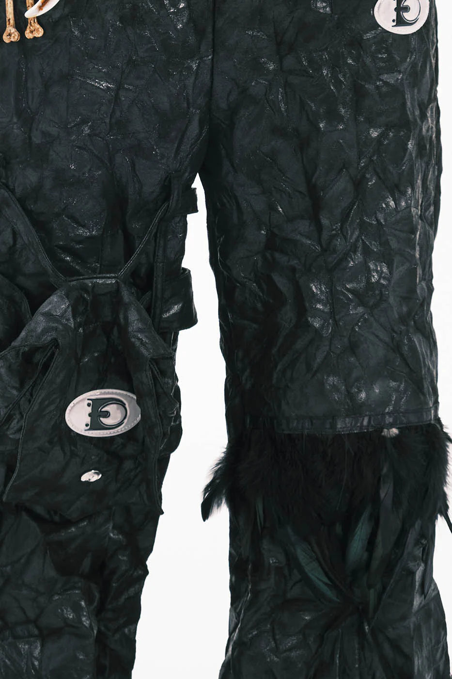 EMBRYO Deconstructed Faux Leather Bone Wrinkled Wide-Leg Pants