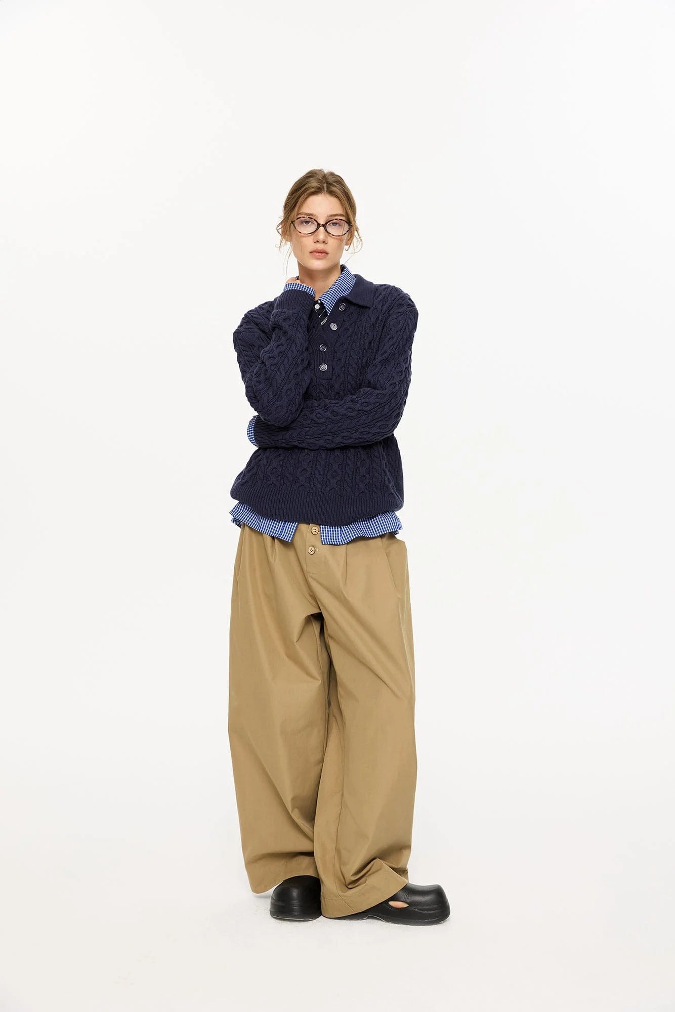 KREATE Cable Knit Polo Sweater