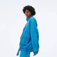 VANN VALRENCE Utility Pockets Denim Drawstring Oversized Jacket