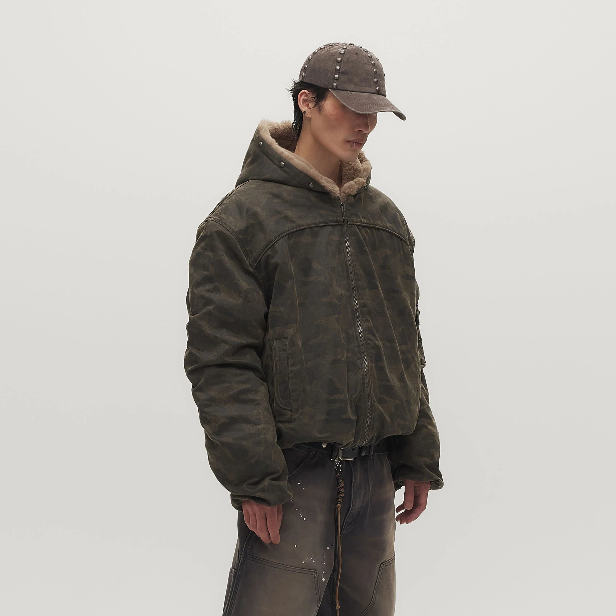 SAVAGEGROWTHWORLD Camo Faux Fur Lining Bomber Jacket