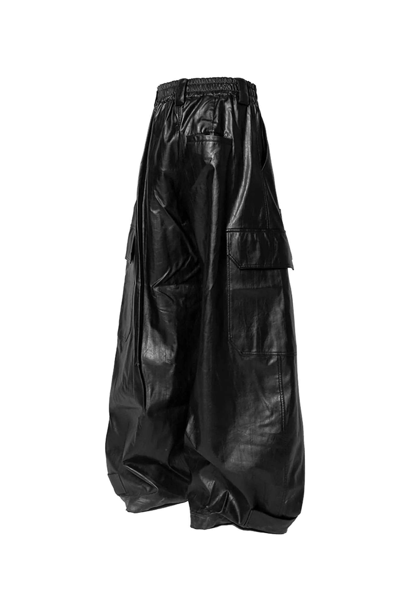 RELABEL Multi-Pocket Pleated Faux Leather Wide-Leg Pants