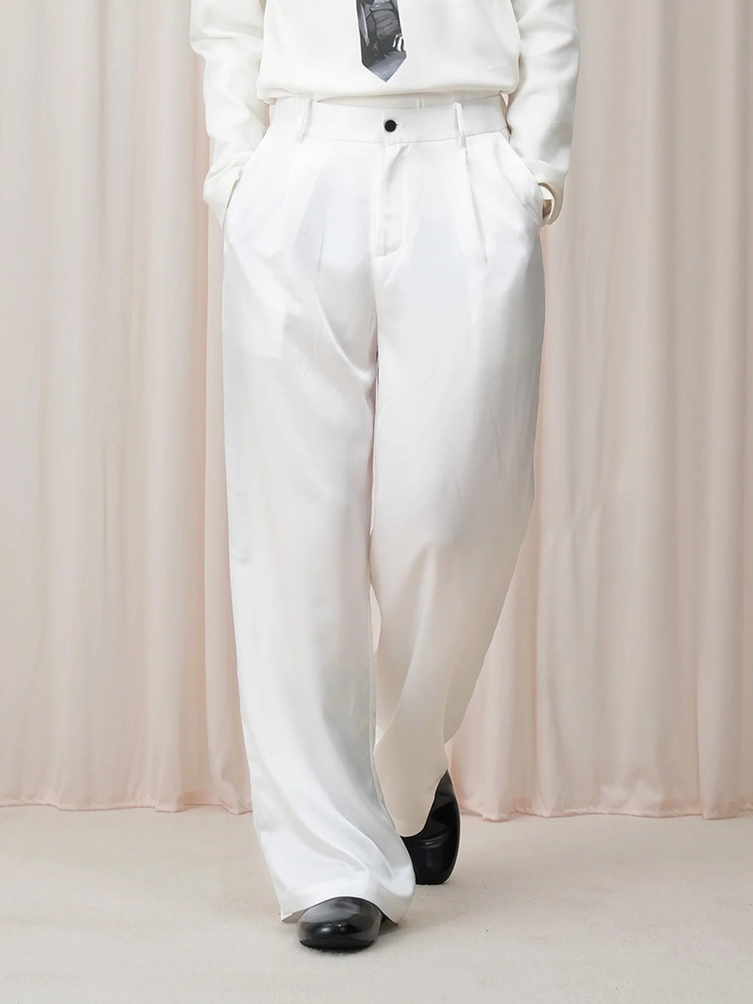 OUYANG WENJUN Minimal Satin Wide-Leg Pants