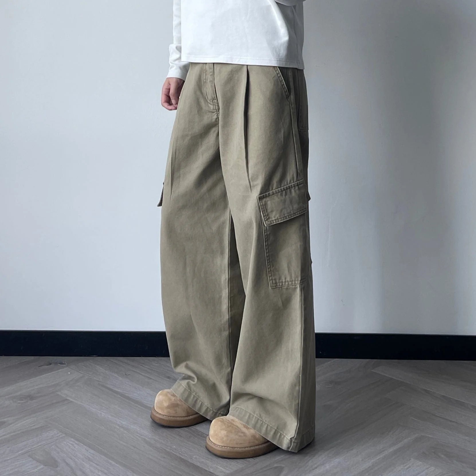 OKAYTHXBYE Pleated Utility Baggy Cargo Pants
