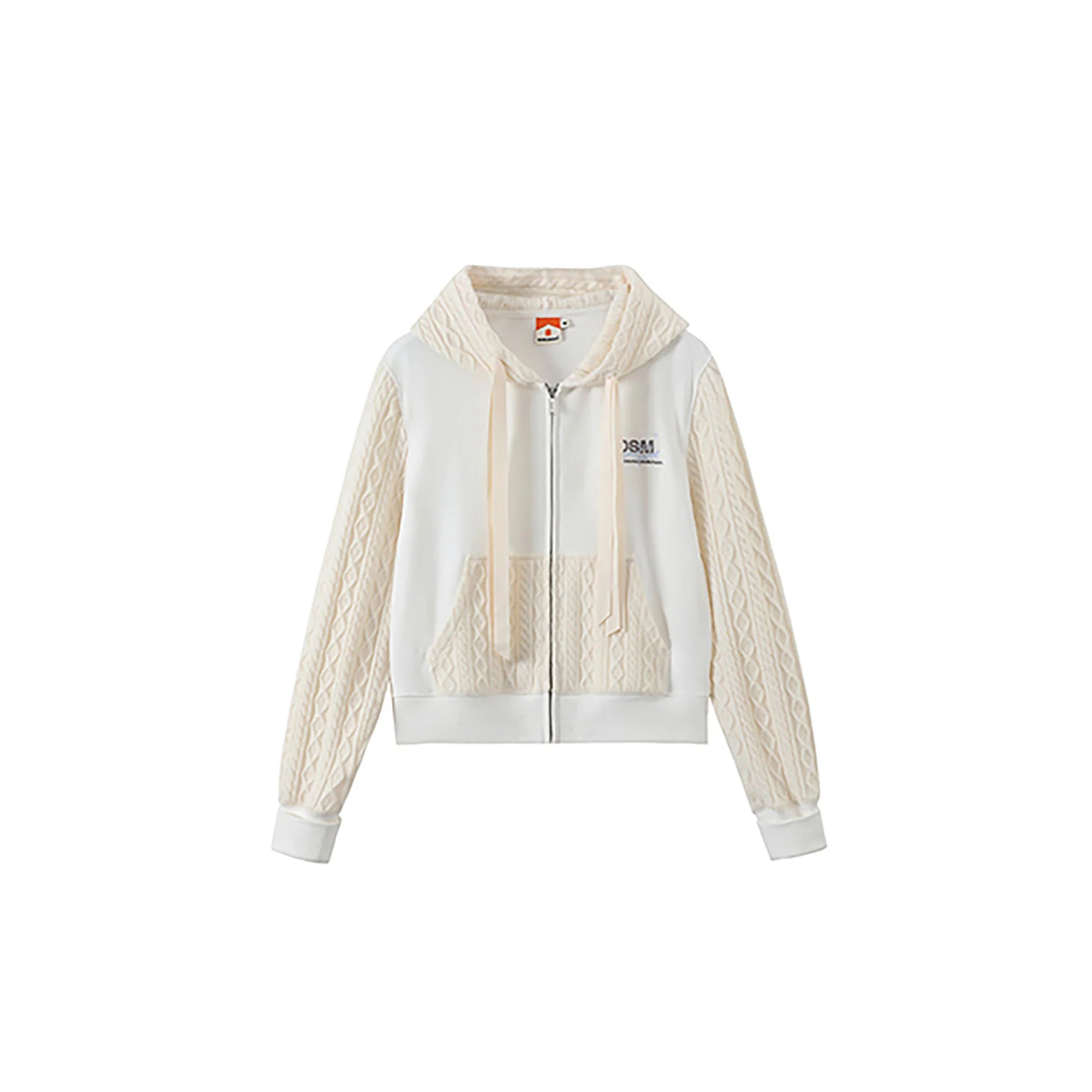DONSMOKE Spliced Cable-Knit Zip-Up Hoodie