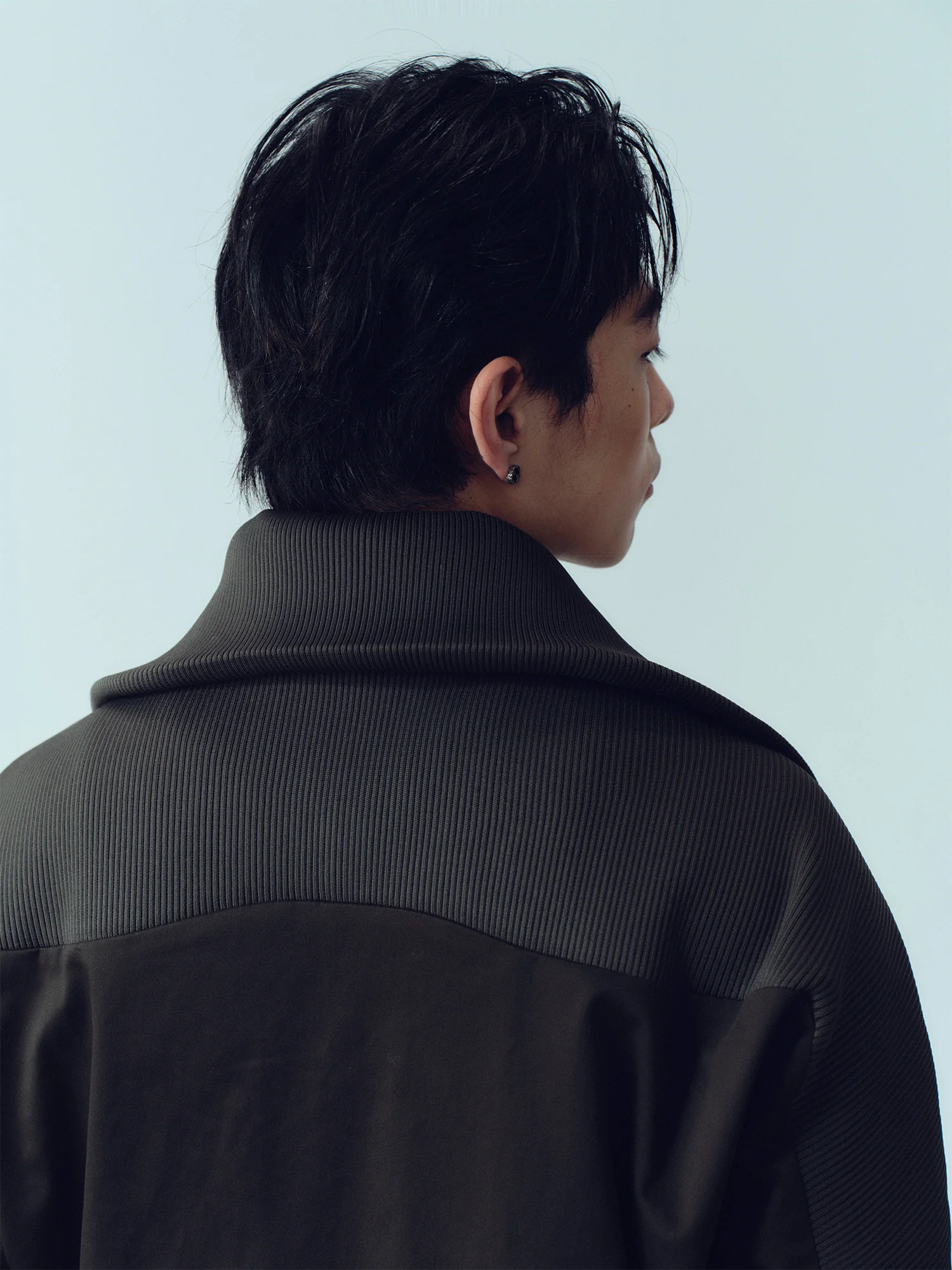 KADAKADA Rib-Spliced Stand-Collar Cropped Jacket