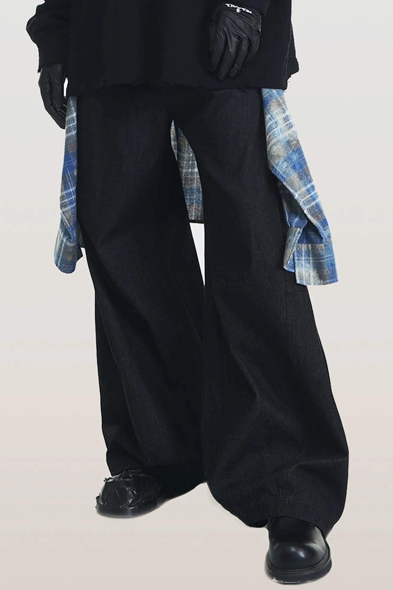 RELABEL Detachable Plaid Flap Panel Wide-Leg Pants