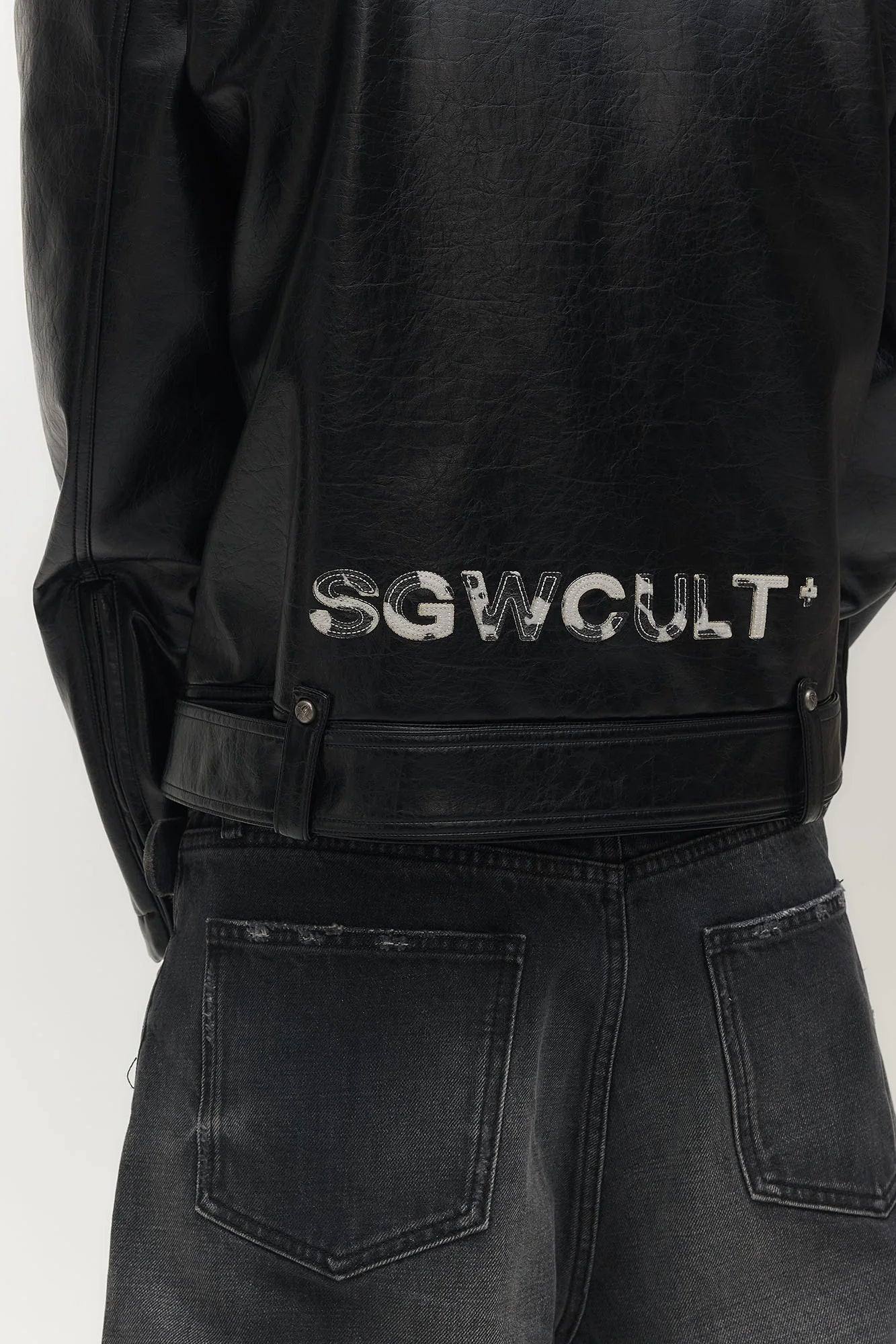 SAVAGEGROWTHWORLD Horse Patch Faux Leather Moto Jacket