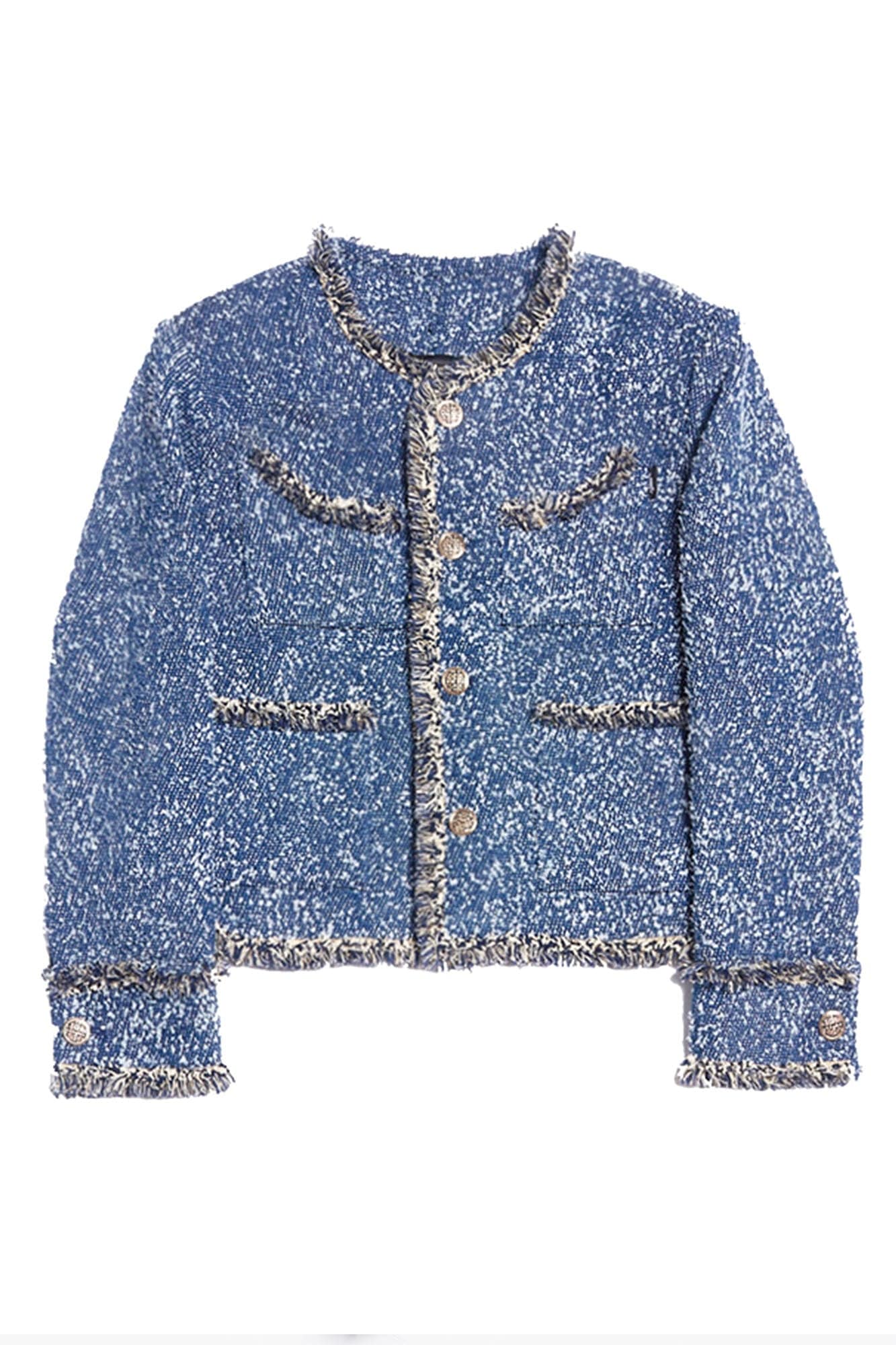 ASSEEN Washed Fringe Tweed Denim Jacket