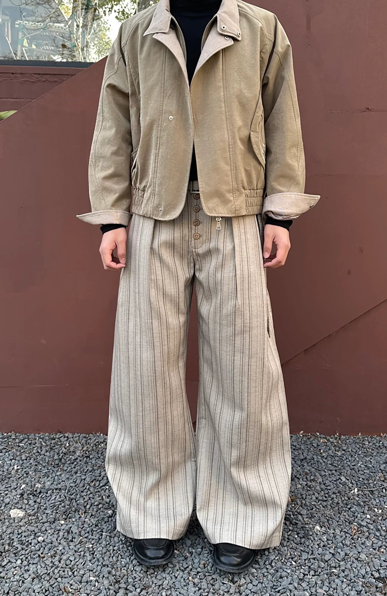 CATSSTAC Button-Closure Striped Double-Pleat Trousers