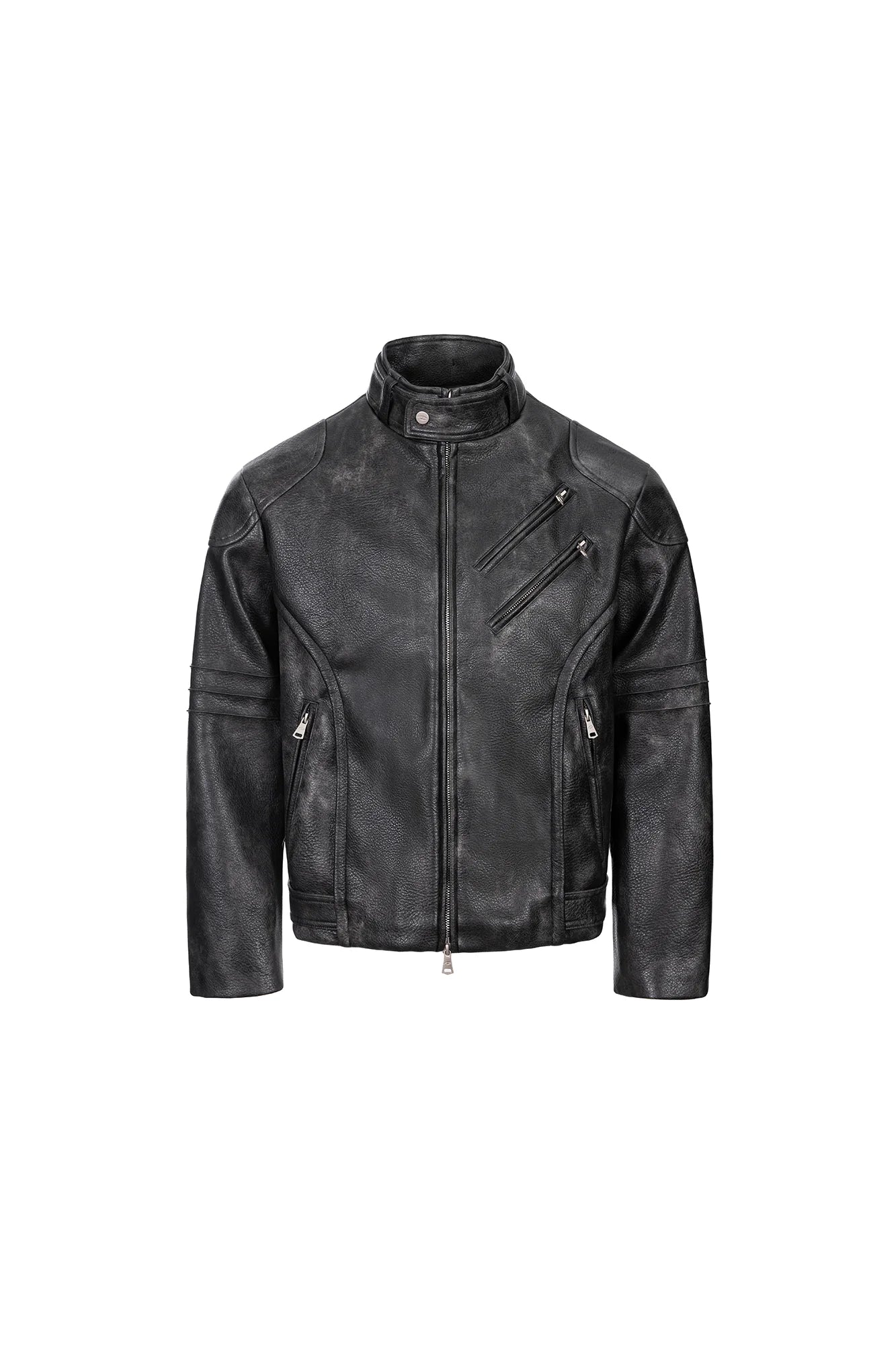 CATSSTAC Pebbled Faux Leather Multi-Zipper Biker Jacket