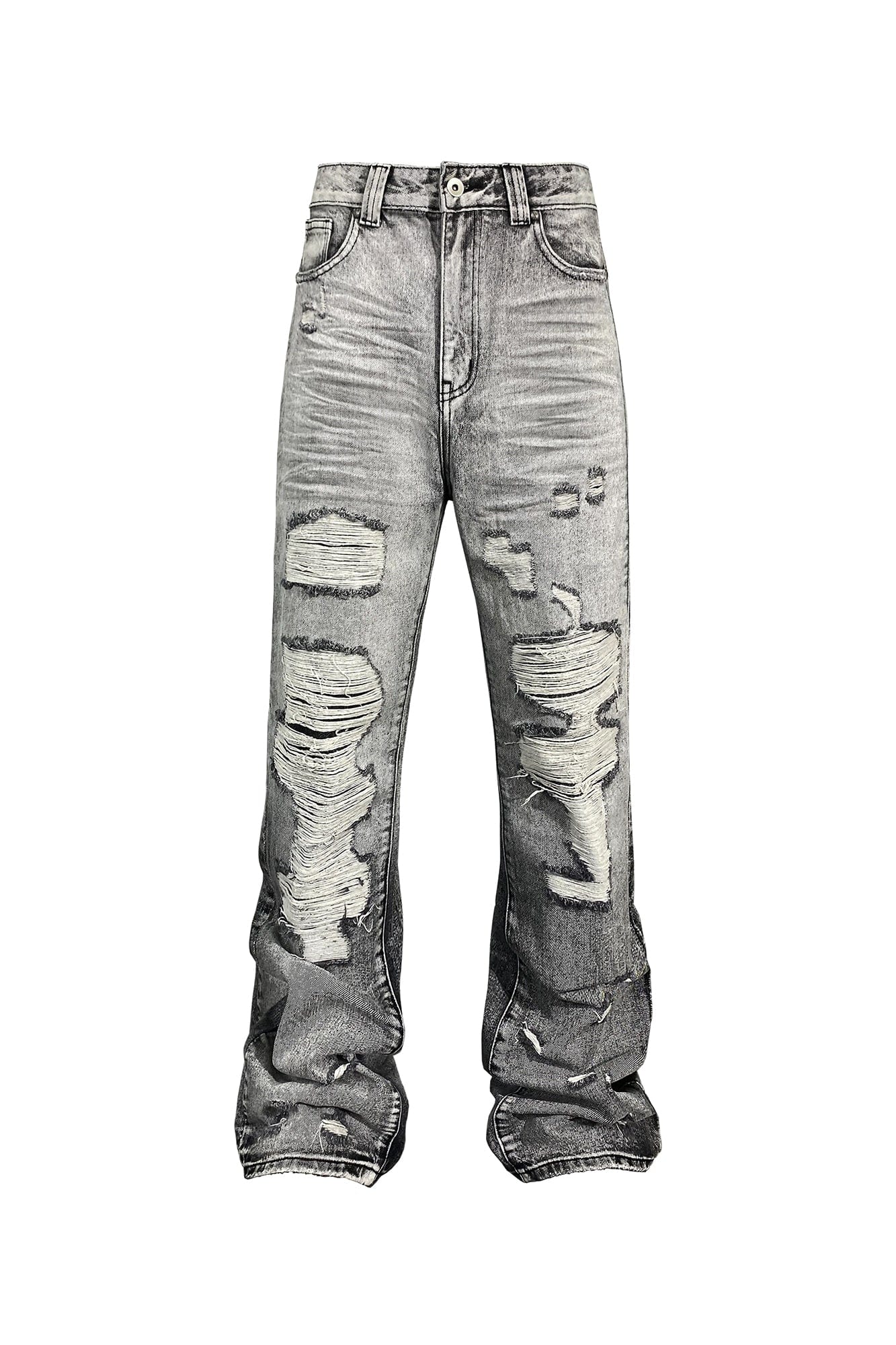 TECNINEGROUP Distressed Ash-Washed Flared Jeans
