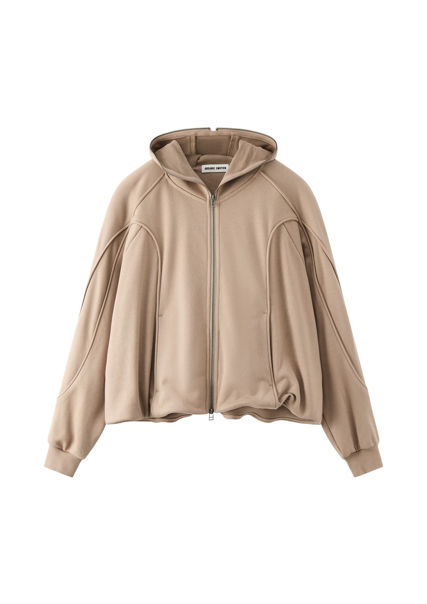 ORGANIC EMOTION Curved Panel Drawstring-Hem Zip-Up Hoodie